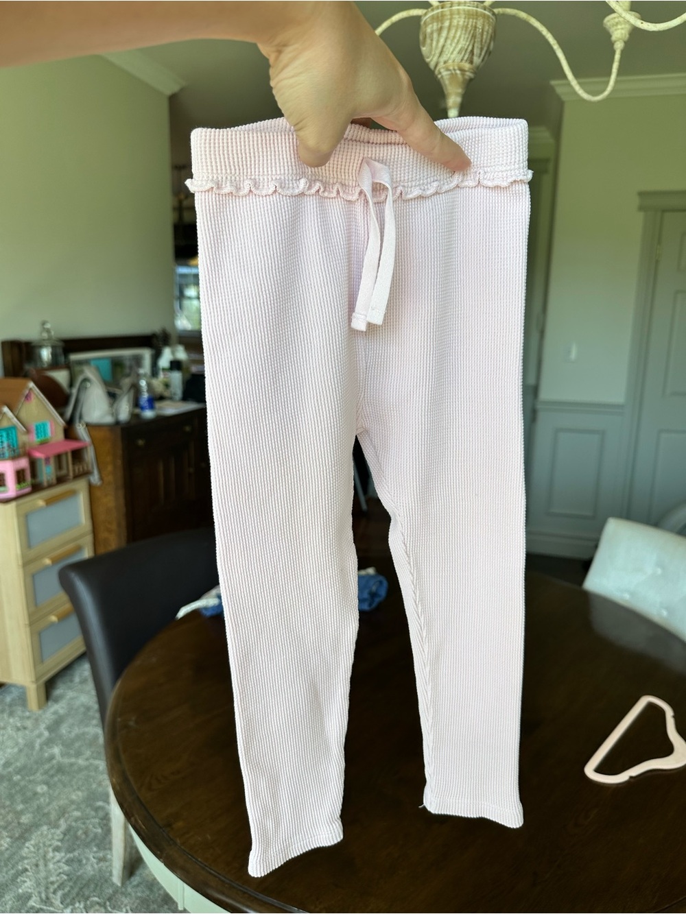 Kids Pink Ribbed Knit Leggings with Drawstring Waist